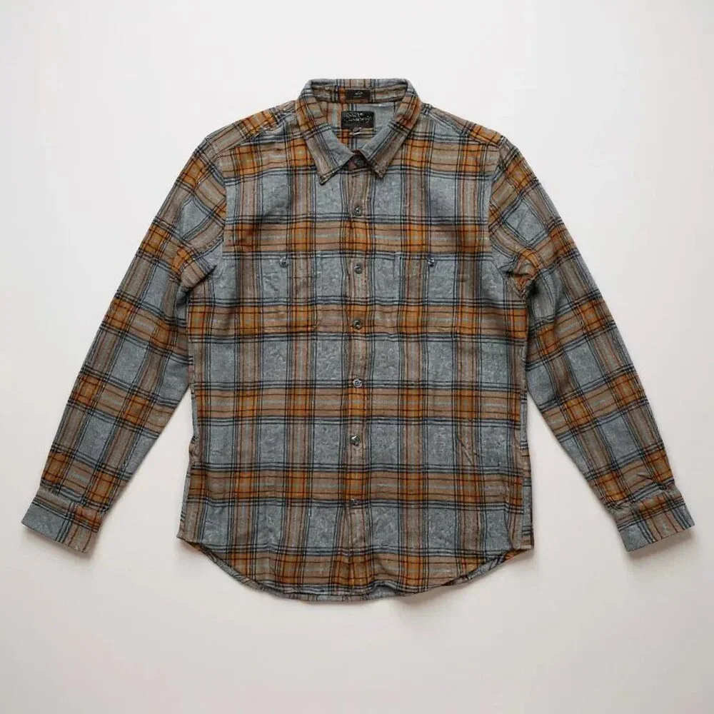 J. Crew brown grey Checker Men slim long Sleeve Shirt Size large